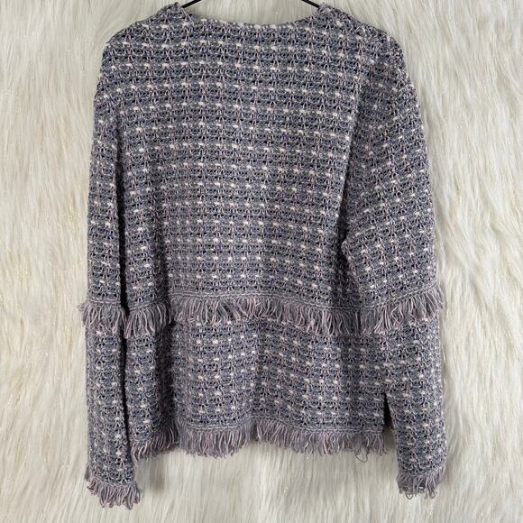 ST. JOHN Fall 2017 Ready-to-Wear Jacket Wool Blend Gray Fringed Open Size 10 - Picture 10 of 12